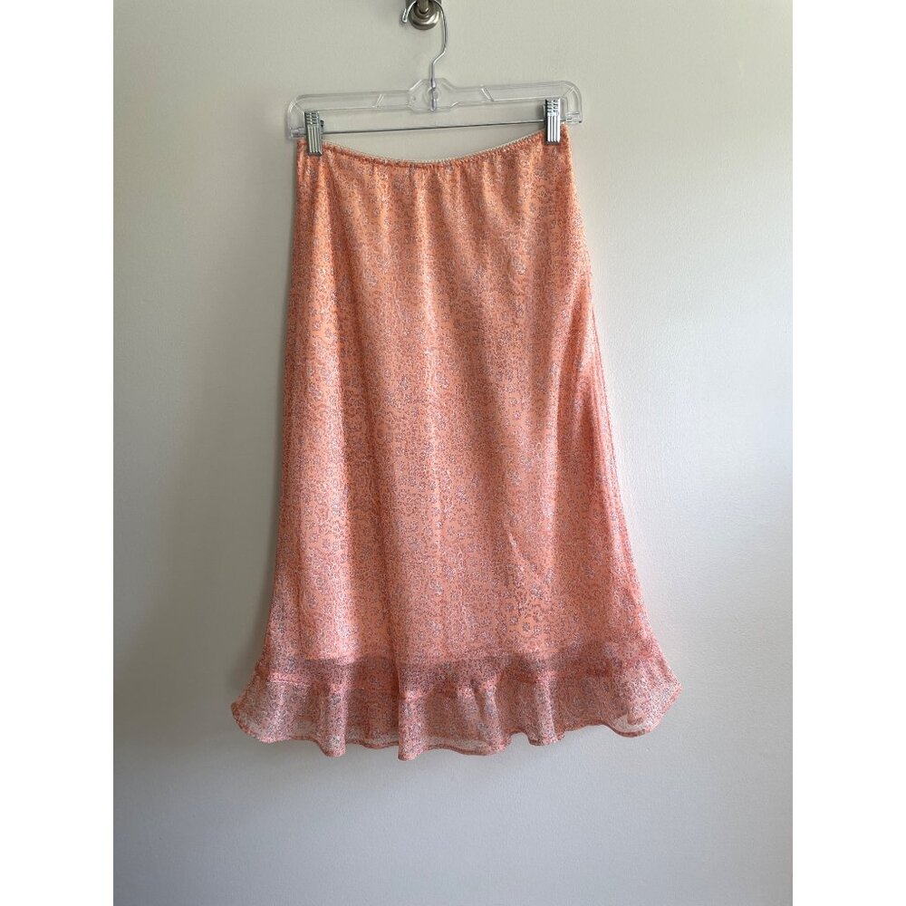 Y2K Pierre Cardin Peach Ditsy Skirt Womens 12 Peach Floral Ruffle Fairy Whimsy
